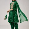 Green Bandhani Banarasi Dhoti Set With Gotta Work
