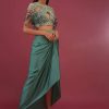 Sea Green Dhoti Crop Top Set In Satin Organza With Embroidery - NOOR 2022