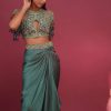 Sea Green Dhoti Crop Top Set In Satin Organza With Embroidery - NOOR 2022