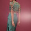 Sea Green Dhoti Crop Top Set In Satin Organza With Embroidery - NOOR 2022