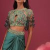 Sea Green Dhoti Crop Top Set In Satin Organza With Embroidery - NOOR 2022