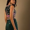 Bottle Green Dhoti Skirt And Choli With Multi Colored Hand Embroidery In Floral Motifs
