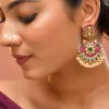 Multi Red Earrings With Pachi Kundan