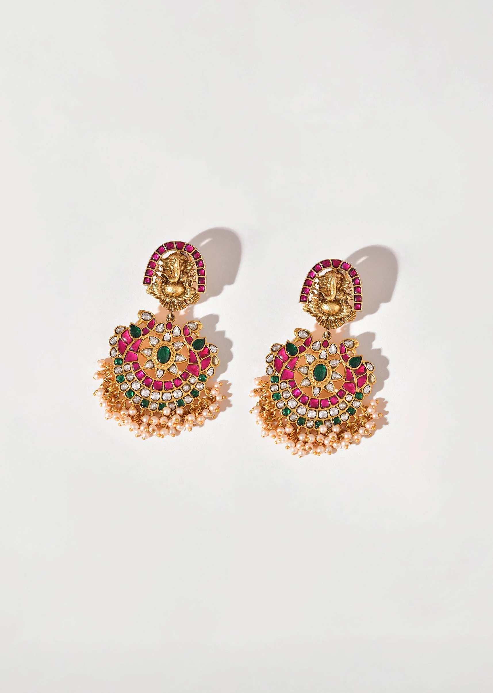Multi Red Earrings With Pachi Kundan