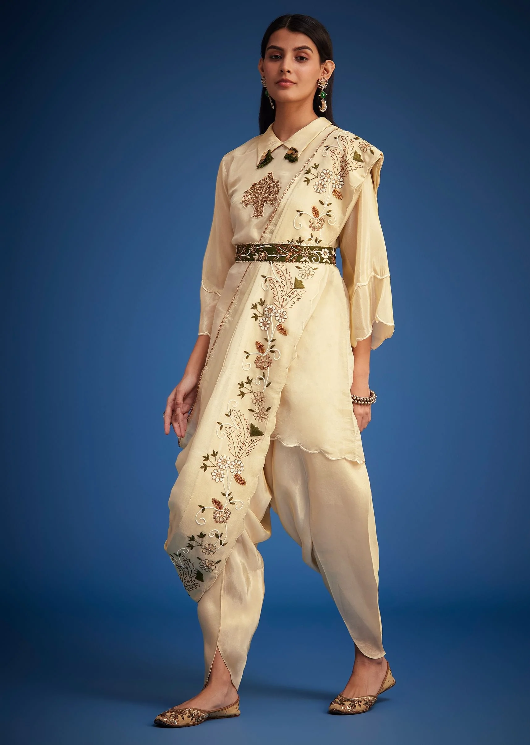 10035-cream-tissue-embroidered-dhoti-set-1.webp Cream Tissue Embroidered Dhoti Set