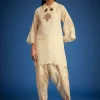 Cream Tissue Embroidered Dhoti Set