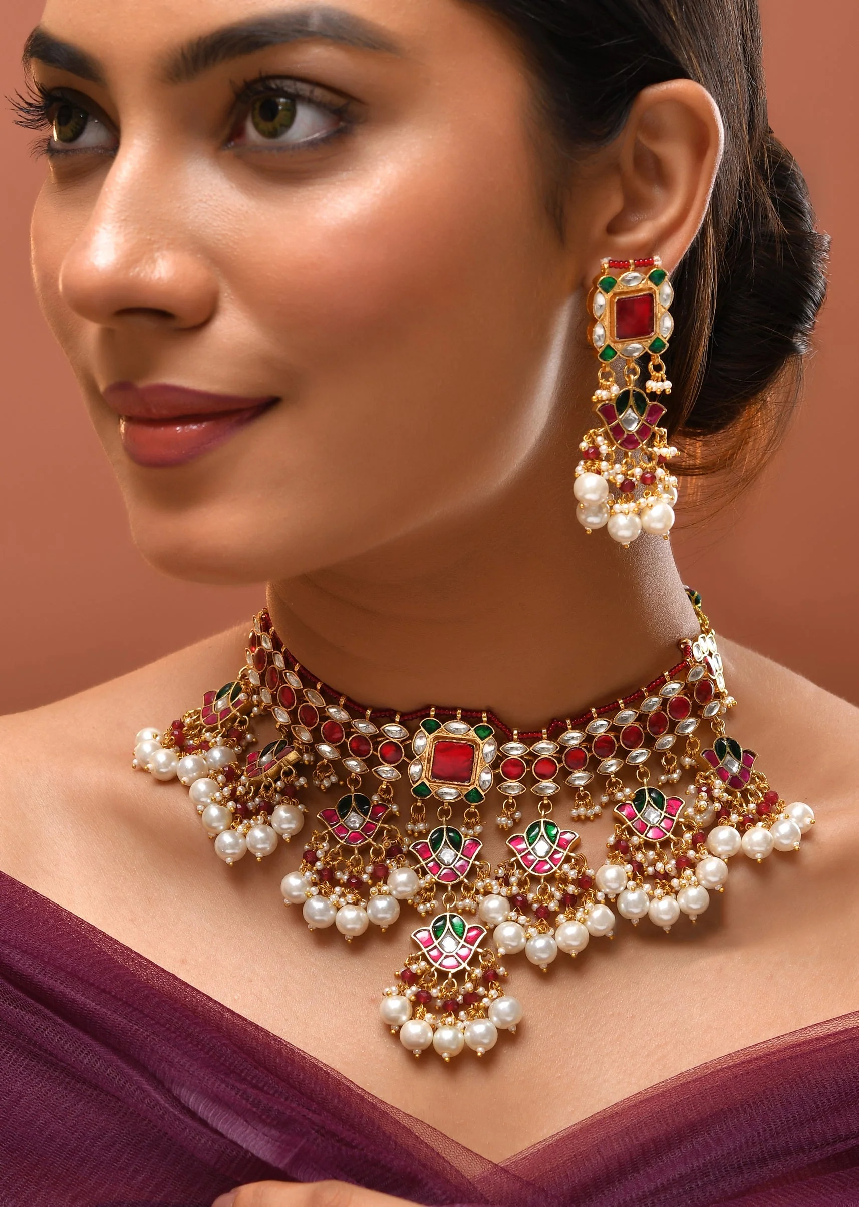 1013-red-multi-necklace-set-with-pachi-kundan-1.webp Red Multi Necklace Set With Pachi Kundan
