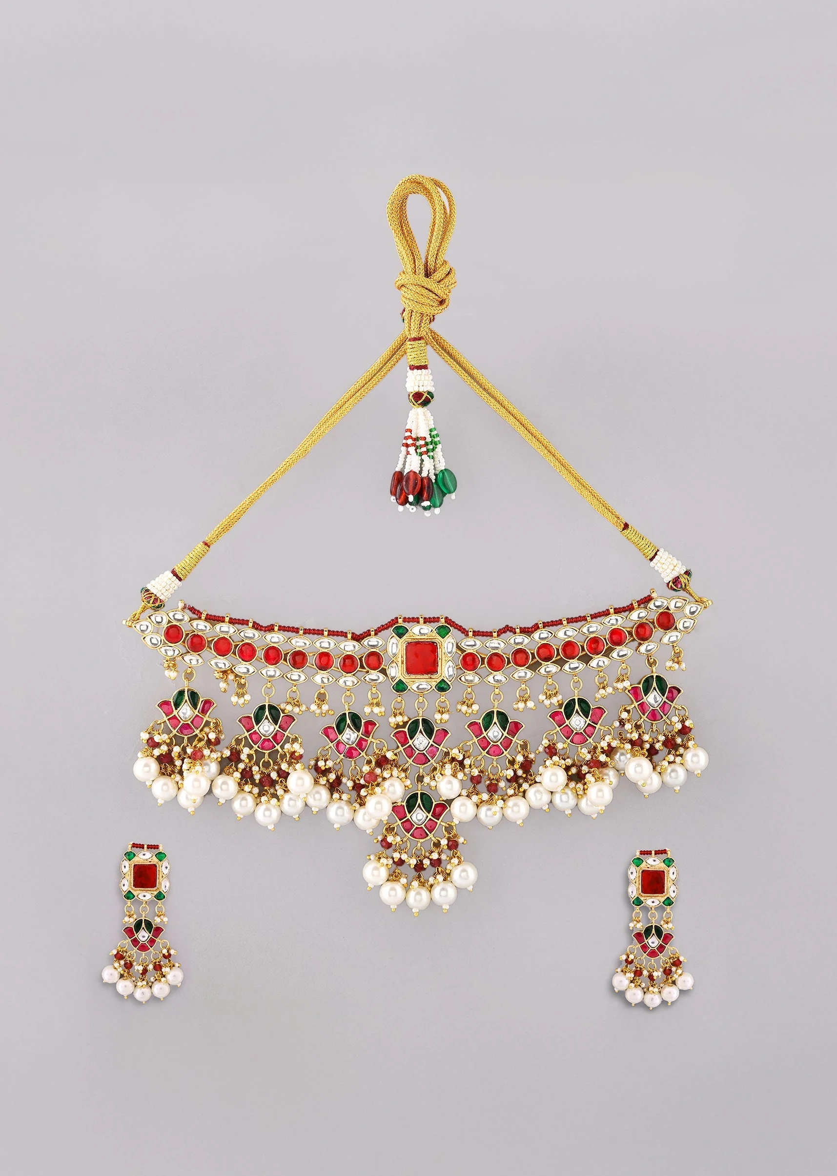 1013-red-multi-necklace-set-with-pachi-kundan-2.webp Red Multi Necklace Set With Pachi Kundan