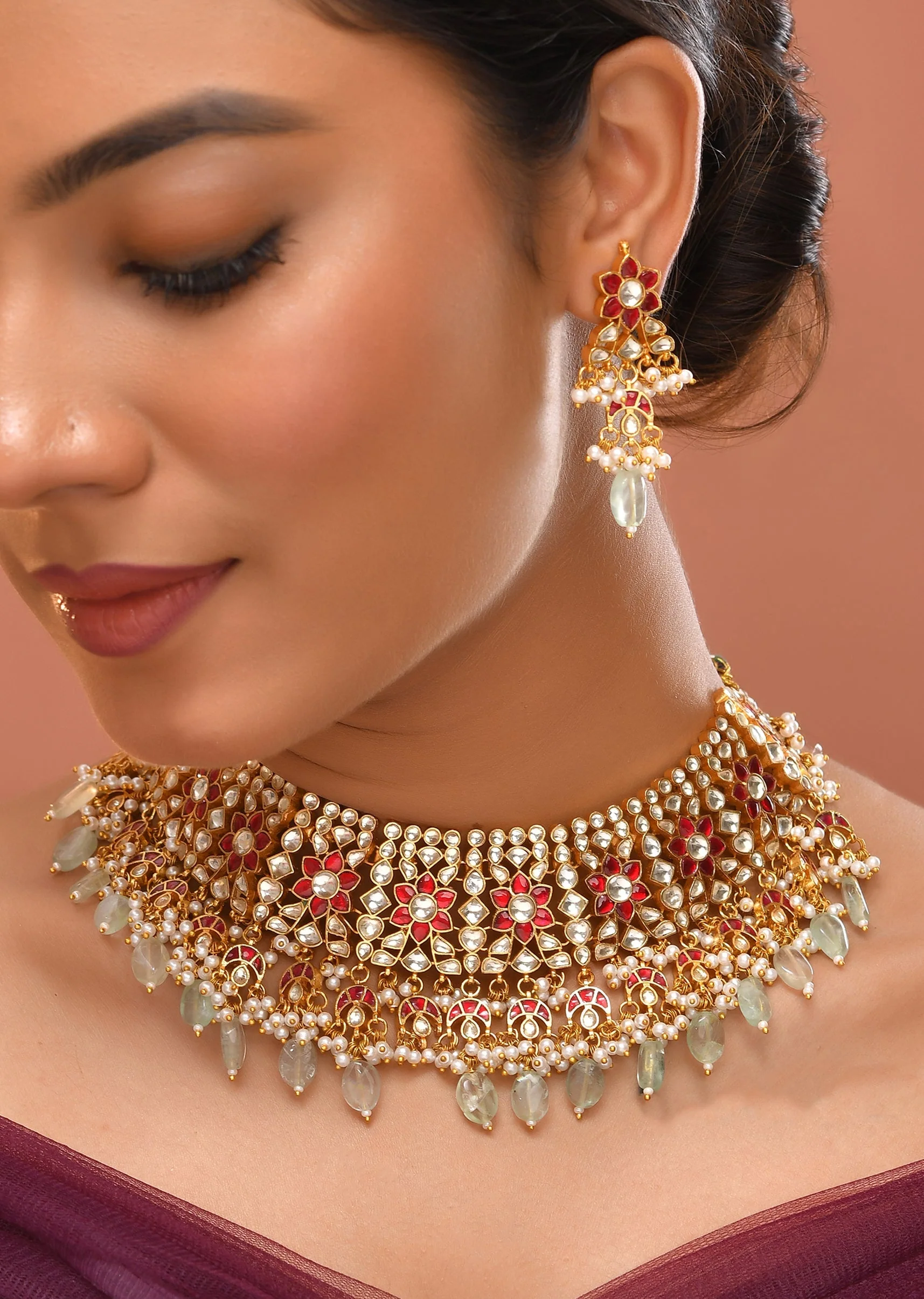1016-multi-red-necklace-set-with-pachi-kundan-1.webp Multi Red Necklace Set With Pachi Kundan