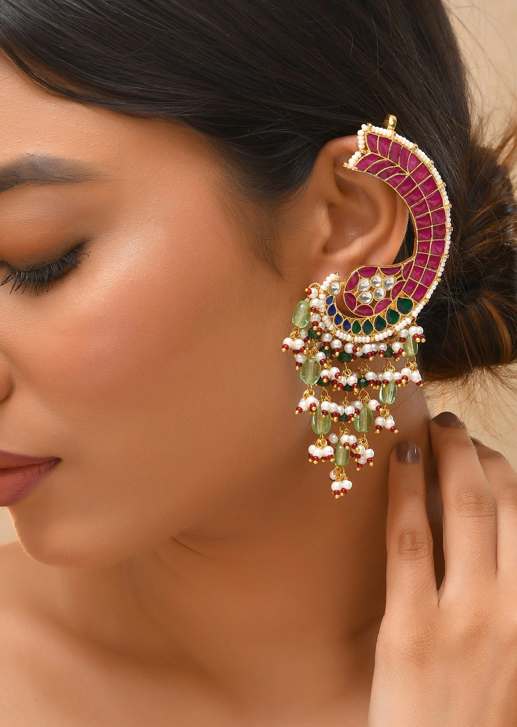 1021-red-kundan-ear-cuff-bead-drop-danglers-1.webp Red Kundan Ear Cuff Bead Drop Danglers