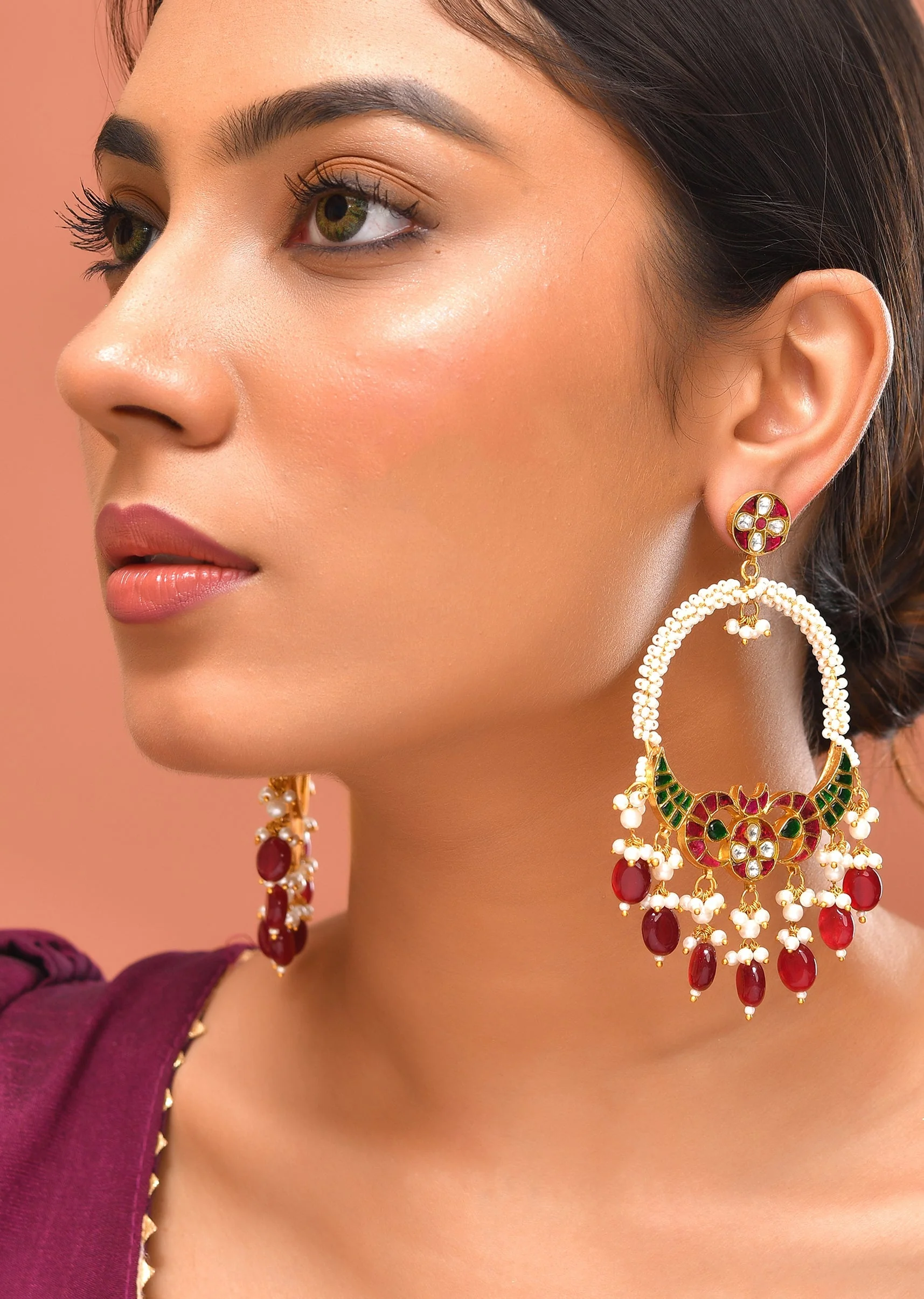 Multi color Earrings With Pachi Kundan