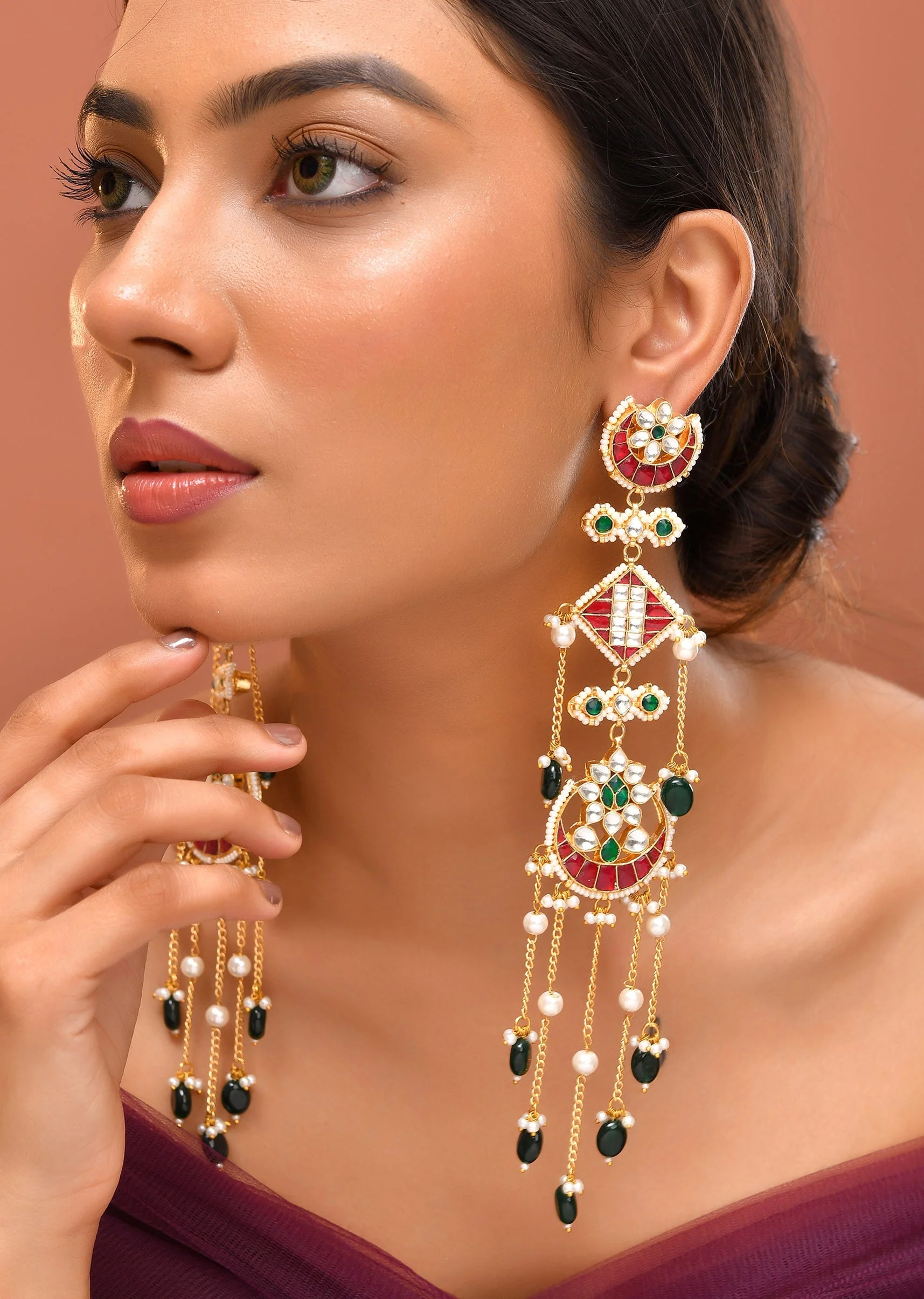 1035-multi-gold-earrings-with-pachi-kundan-1.webp Multi Gold Earrings With Pachi Kundan