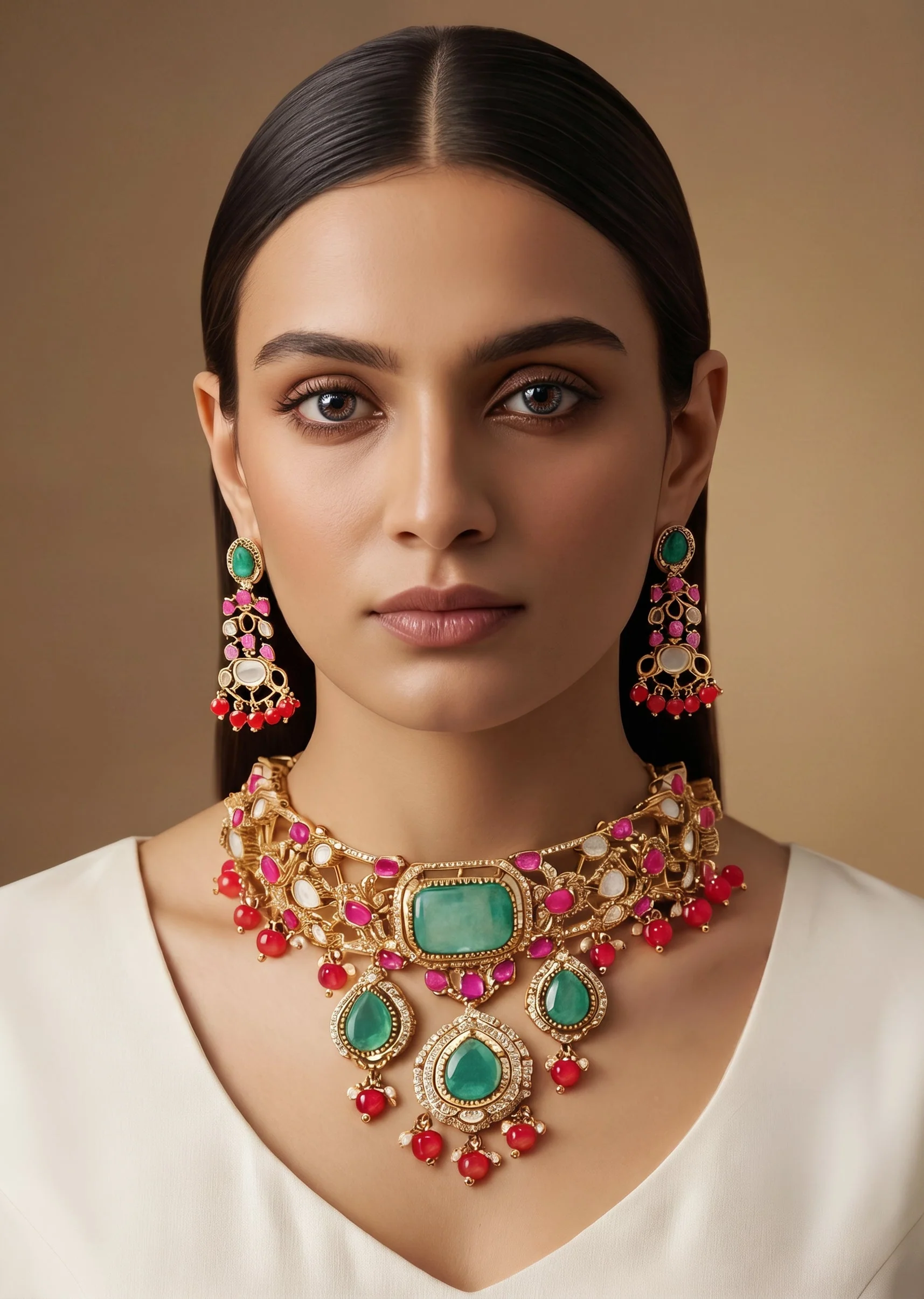 Multicolor Stone Bridal Choker Necklace Set