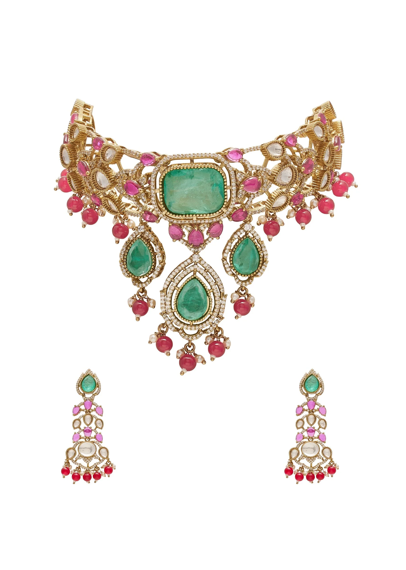 Multicolor Stone Bridal Choker Necklace Set
