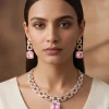 Pink Crystal And Black Bead Statement Necklace Set