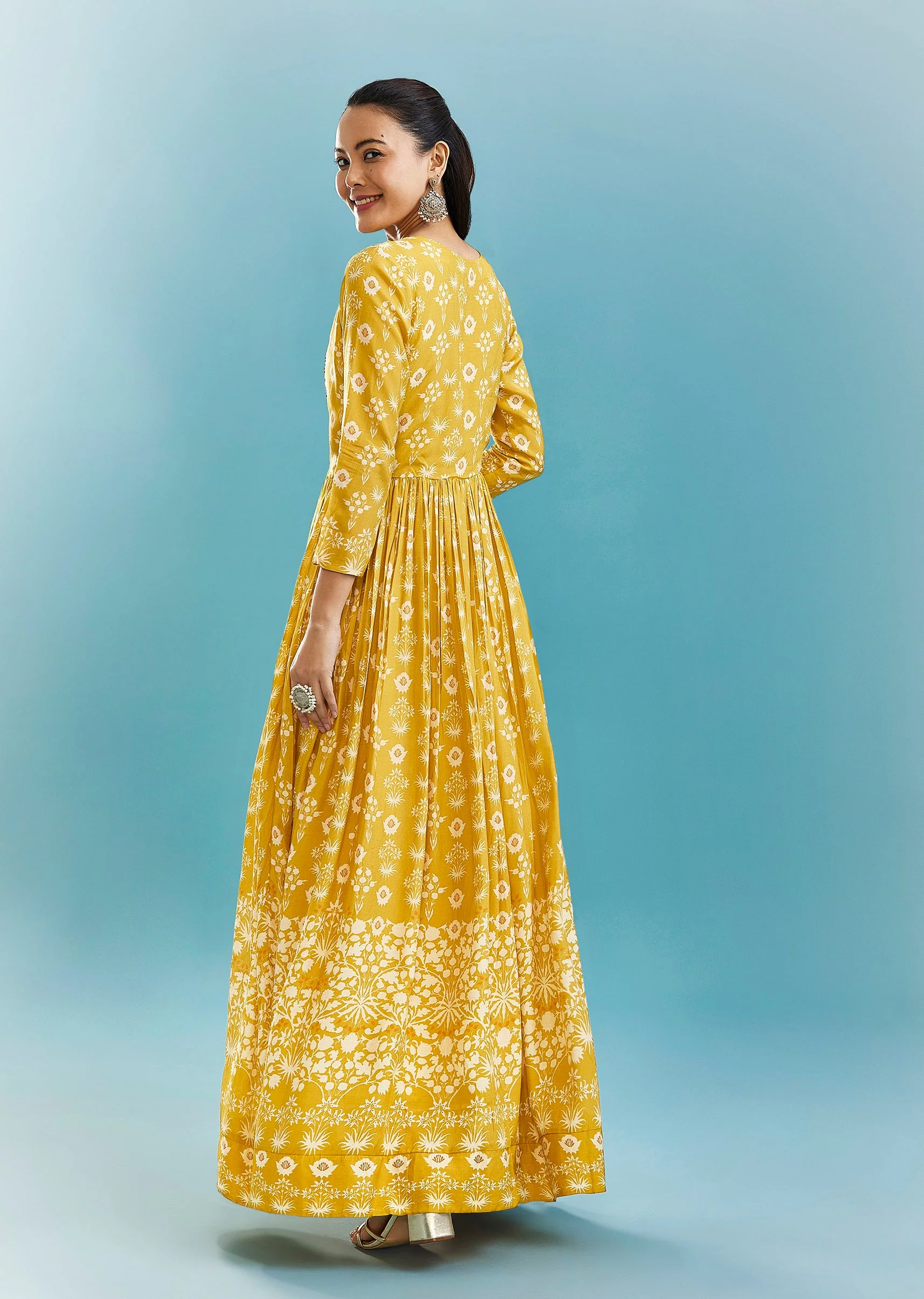 Yellow Floral Kurti With Zari Work