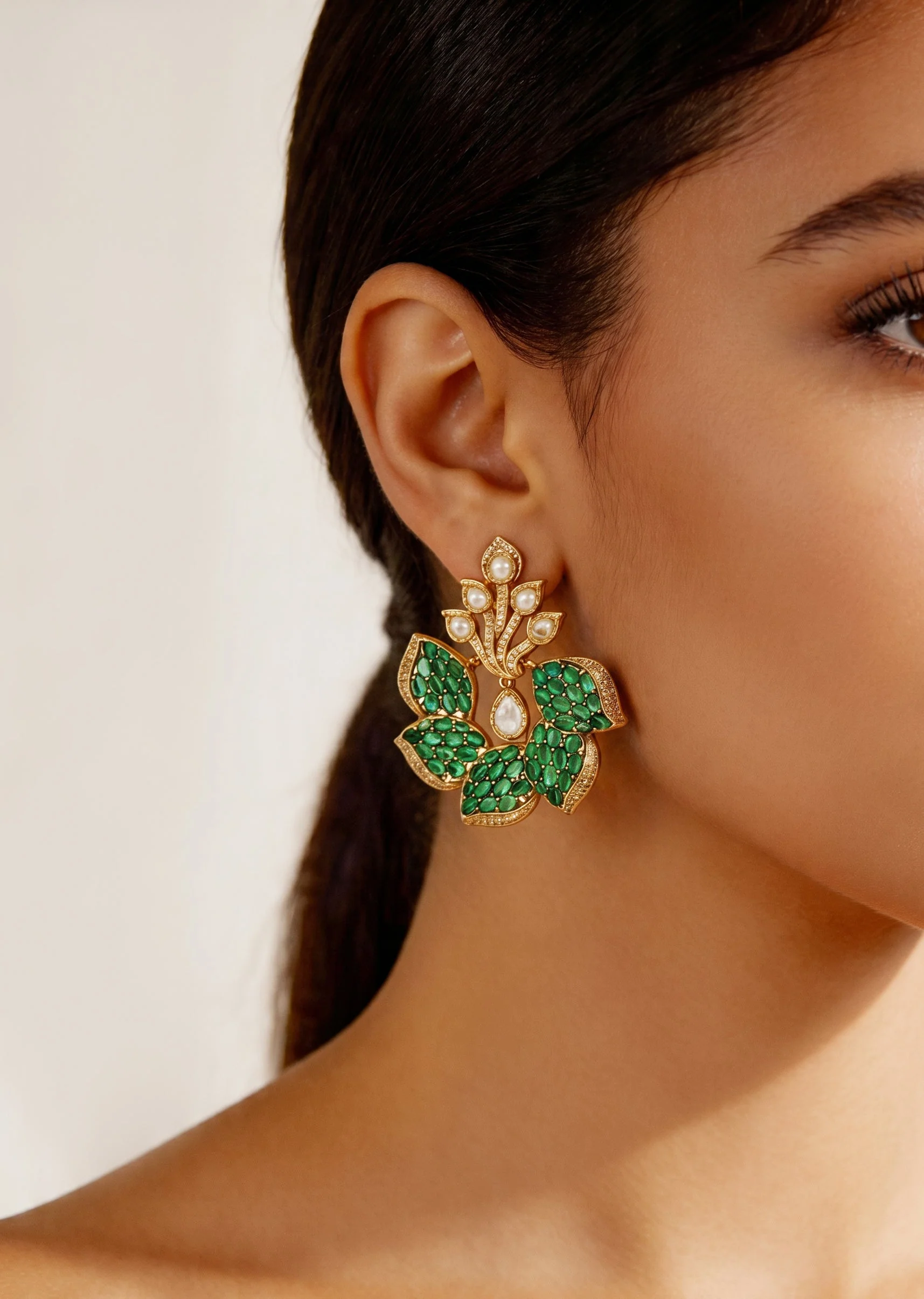 Green Kundan Occasion Earrings