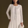 White Chinon Kurta Pant Set With Sequins Work