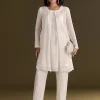 White Chinon Kurta Pant Set With Sequins Work