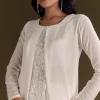 White Chinon Kurta Pant Set With Sequins Work