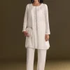 White Chinon Kurta Pant Set With Sequins Work