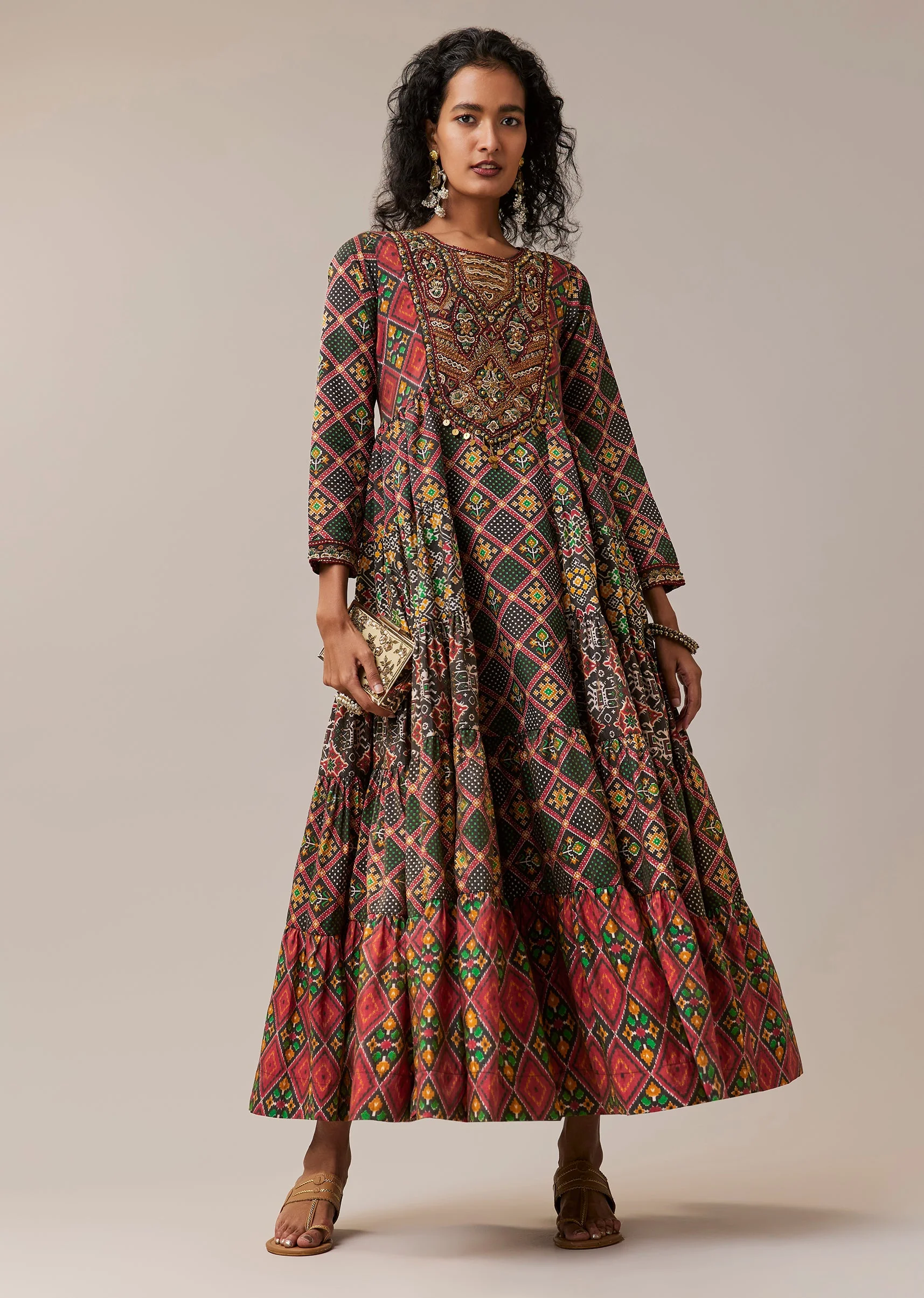 10616-black-patola-print-silk-long-kurti-1.webp Black Patola Print Silk Long Kurti