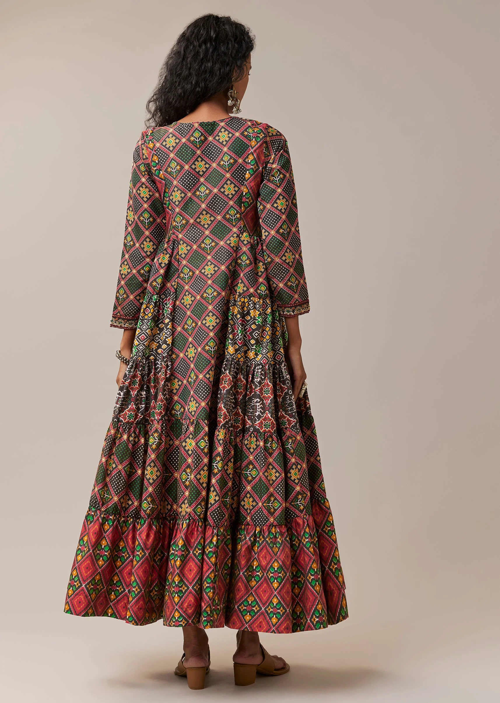 Black Patola Print Silk Long Kurti