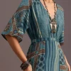 Blue Printed Kurti Dress With Tie Up