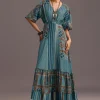 Blue Printed Kurti Dress With Tie Up