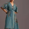 Blue Printed Kurti Dress With Tie Up