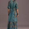 Blue Printed Kurti Dress With Tie Up