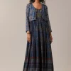 Blue Hand Dyed Ajrakh Jacket and Gown Set