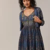 Blue Hand Dyed Ajrakh Jacket and Gown Set