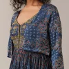 Blue Hand Dyed Ajrakh Jacket and Gown Set