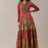 Red Bandhani and Floral Print Silk Long Kurti