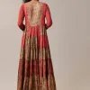Red Bandhani and Floral Print Silk Long Kurti