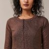 Brown Hand Embroidered French Knot Linen Kurta