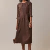 Brown Hand Embroidered French Knot Linen Kurta