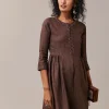 Brown Hand Embroidered French Knot Linen Kurta
