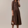Brown Hand Embroidered French Knot Linen Kurta