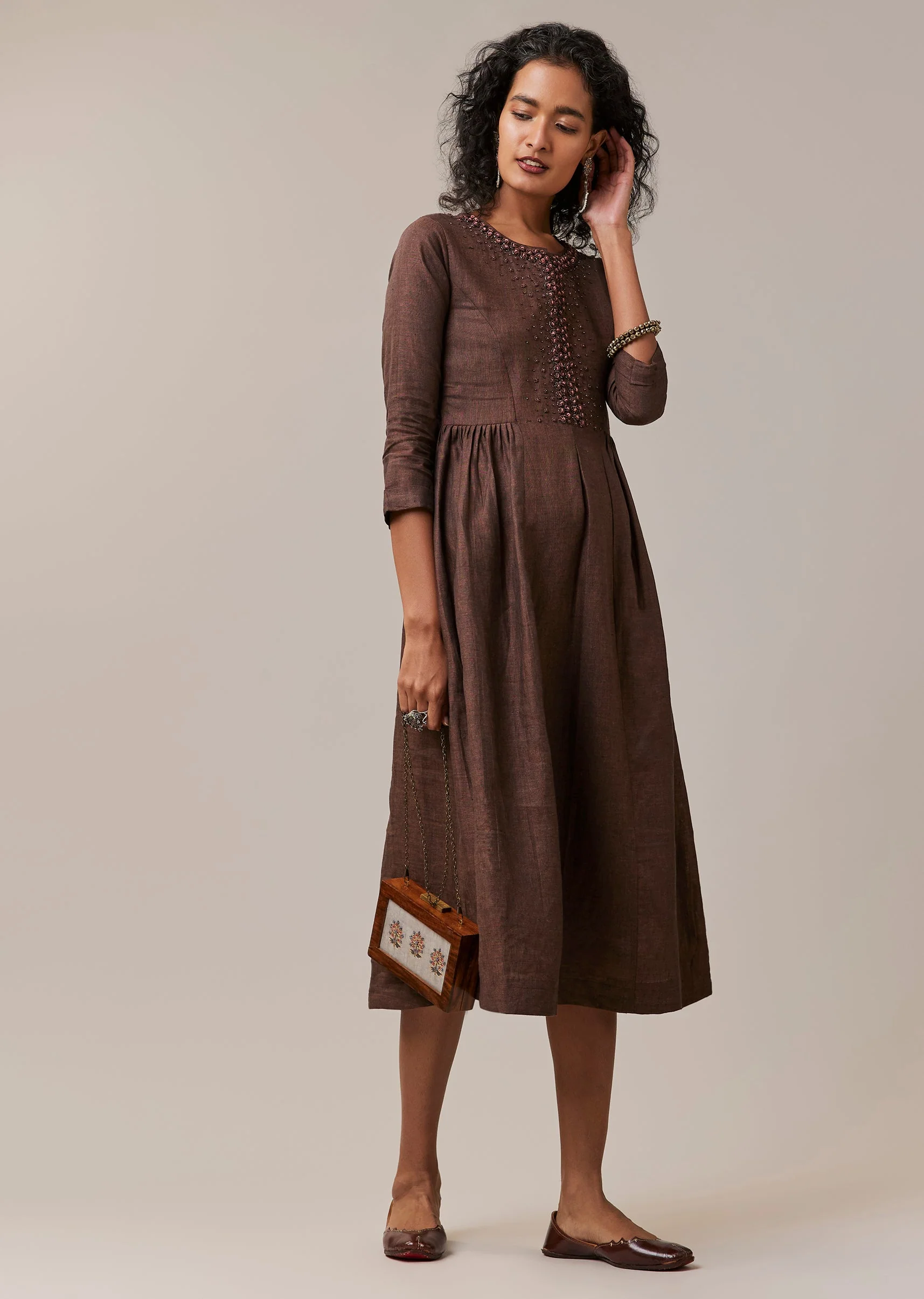 10644-xs-xs-variation-1.webp Brown Hand Embroidered French Knot Linen Kurta