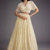 Off White Embroidered Pleated Skirt With Sheer Layered Croptop