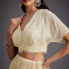Off White Embroidered Pleated Skirt With Sheer Layered Croptop