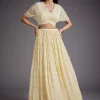 Off White Embroidered Pleated Skirt With Sheer Layered Croptop