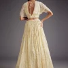 Off White Embroidered Pleated Skirt With Sheer Layered Croptop