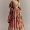 Mauve Tissue Lehenga Set With Embroidered Choli And Dupatta