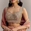 Mauve Tissue Lehenga Set With Embroidered Choli And Dupatta