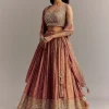 Mauve Tissue Lehenga Set With Embroidered Choli And Dupatta