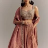 Mauve Tissue Lehenga Set With Embroidered Choli And Dupatta