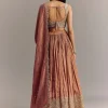 Mauve Tissue Lehenga Set With Embroidered Choli And Dupatta